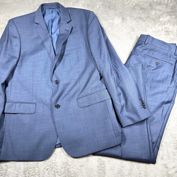Neiman Marcus Mens 34R Blue Super 120’s Wool 2 Piece Suit Jacket Pants 34x30 - Picture 1 of 16